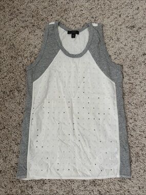 J. Crew White Eyelet Front Tank with Gray Knit Sides